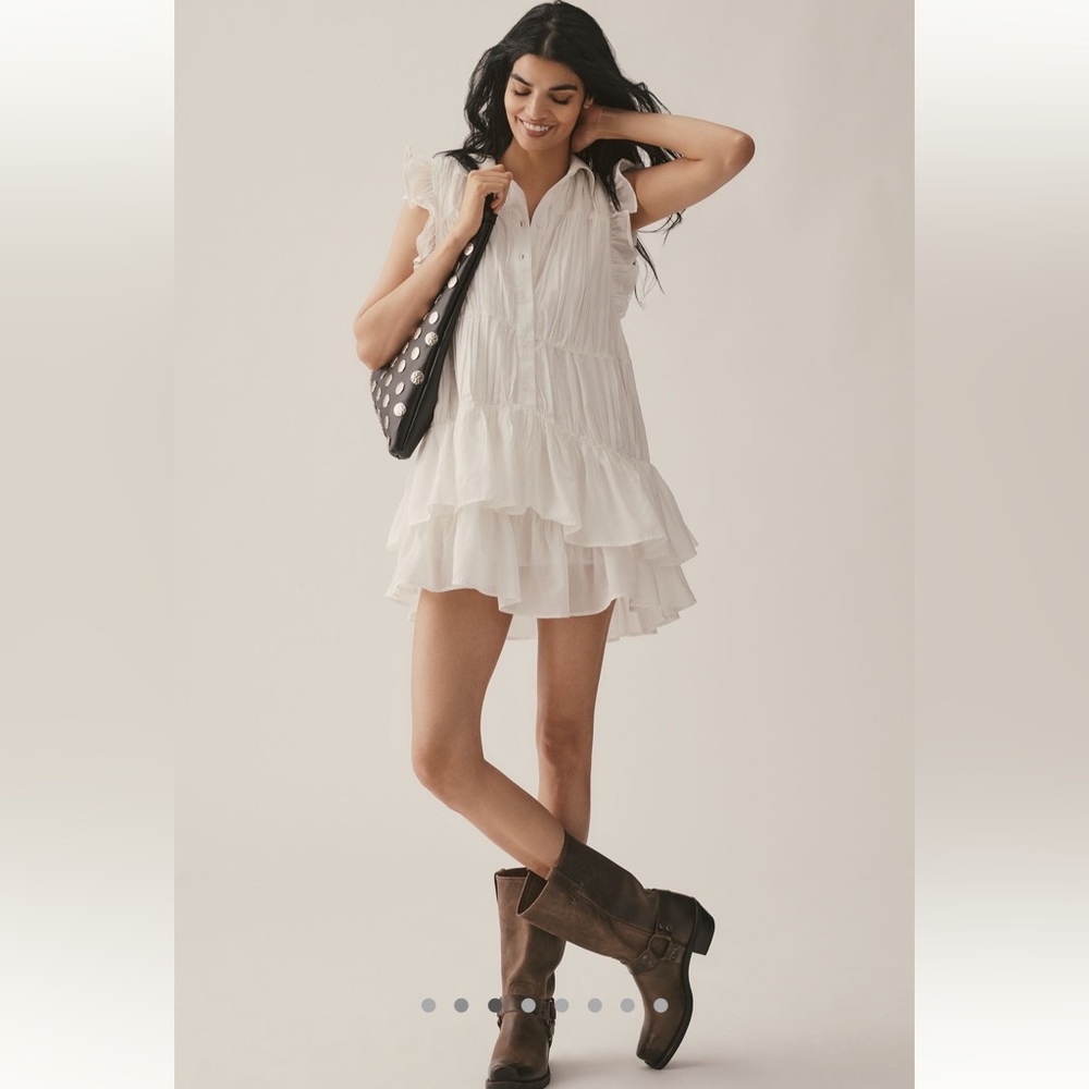Anthropologie Sleeveless Ruffle Mini Shirt Dress - Picture 3 of 7